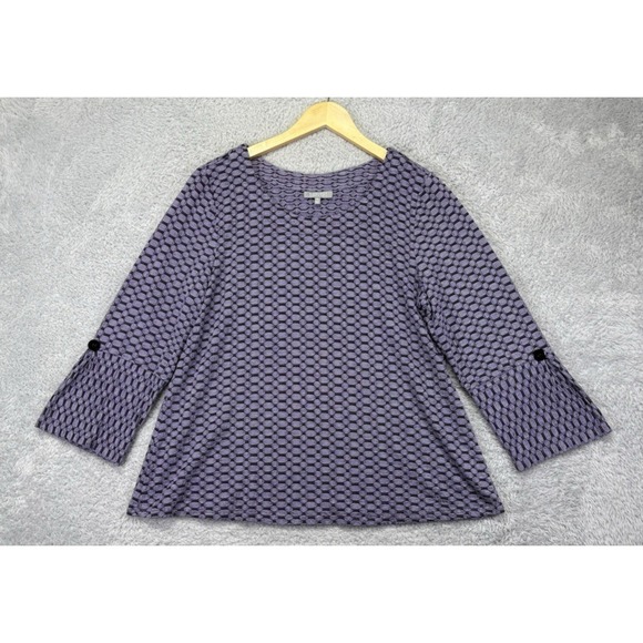 Habitat To Live In Top Medium Purple Textured 3/4 Slv Buttons Lagenlook Boho - Picture 2 of 9